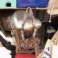 韩国东大大容量透明托特包女2020新款碎花肩带单肩子母包腋下包NEW LAKE 茶色女士单肩包