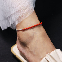 碎银几两脚链纯银轻奢高级小众碎银子送闺蜜简约古风女朱砂脚踝链送女朋友老婆情人节七夕生日礼物