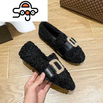 七色王国平底加绒一脚蹬懒人鞋女2020秋冬新款时尚百搭毛毛鞋外穿豆豆鞋女休闲鞋