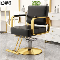 戴劲理发店专用椅子发廊高端美发烫染区升降座椅美发椅子电镀金圆盘-黑色