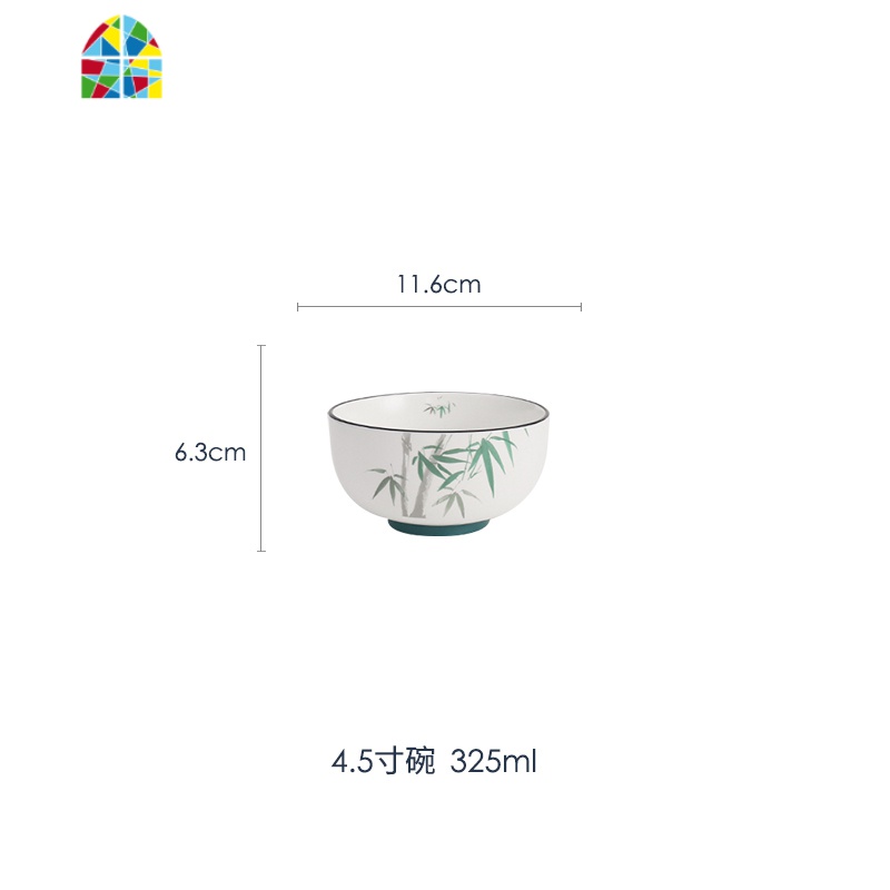 网红轻奢国潮水墨风新中式餐具 碗碟套装家用 装饰饭汤碗菜盘子勺 FENGHOU 4.75寸碗(致尚竹林风)