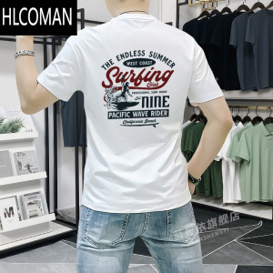 HLCOMAN欧洲站夏季短袖男2024年新款潮流印花T恤上衣修身体恤衫白色
