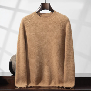 男士加厚山羊绒衫秋冬圆领蜂窝针羊毛针织打底衫套头短款套头毛衣