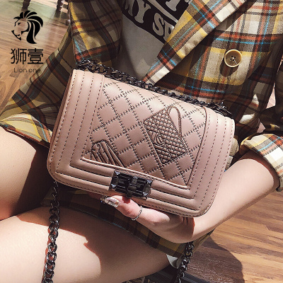 狮壹（Lionone）包包女2018新款斜挎女包菱格链条小方包复古锁扣单肩包ins超火包女包