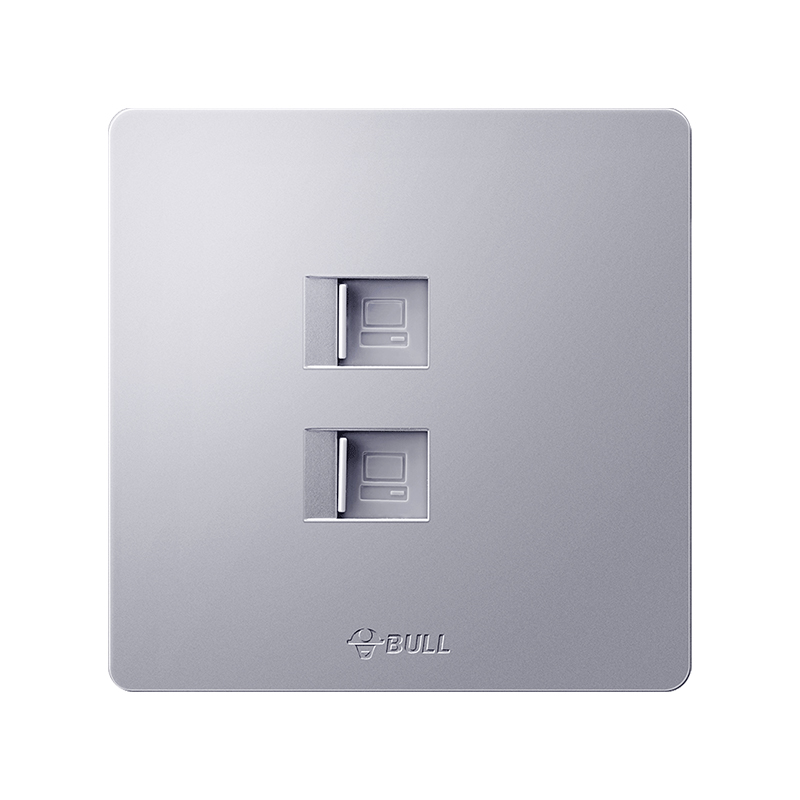 86型g12太空银双电脑插座二位两位电脑网络插座面板双口网线插座面板