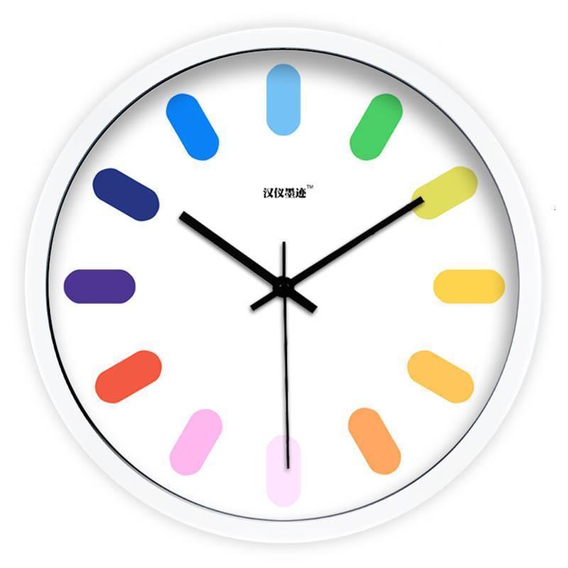 MOJU 创意时尚12英寸艺术简约七彩年轮 前卫客厅静音时钟石英钟 装饰挂钟 墙壁挂钟壁钟 金属边框