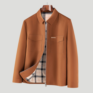 鳄鱼恤CROCODILE 男士衬衫式夹克秋冬美式商务休闲翻领拉链外套