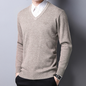 恒源祥V领羊毛衫男2024新款纯色加厚毛衣秋冬保暖纯羊毛针织衫男