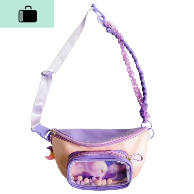 原创胸包女可爱小挎包日系百搭少女腰包女潮ins斜挎包NEW LAKE 粉红色《猫的天空》女斜挎包