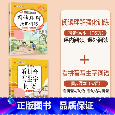 [2本]看拼音写词语+阅读理解 六年级下 [正版]看拼音写词语一年级二年级三四五六年级上册语文人教版小学生注音生字拼音拼