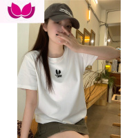 七斓网红T恤女ins超火夏季韩版2023新款白色圆领宽松百搭短袖体恤上衣
