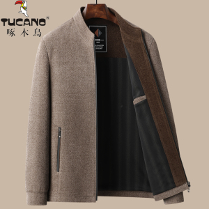 啄木鸟中年男士毛呢夹克爸爸秋装外套秋冬季中老年呢子男装50岁60