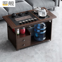 晋舰 移动茶台家用阳台竹木小茶桌烧水壶一体简约现代功夫茶几玻璃+黑陶茶具