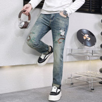 JEEP SPIRIT秋冬款欧版高档烫钻刺绣牛仔裤男士潮流时尚蓝色牛仔裤男裤