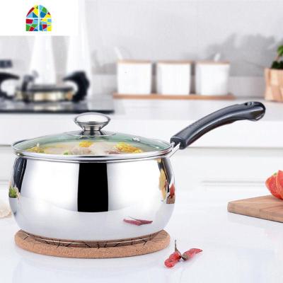 不锈钢奶锅家用汤锅不粘锅煮面煮粥热牛奶锅电池炉燃气炉通用 FENGHOU 18cm复底(加厚)