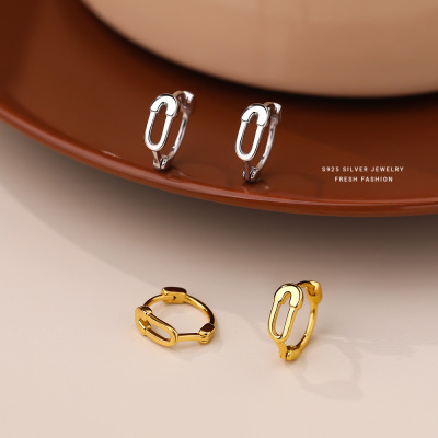 s925纯银个性别针耳环女几何简约百搭耳扣时尚小众设计感韩版耳饰送女朋友老婆情人节七夕生日礼物