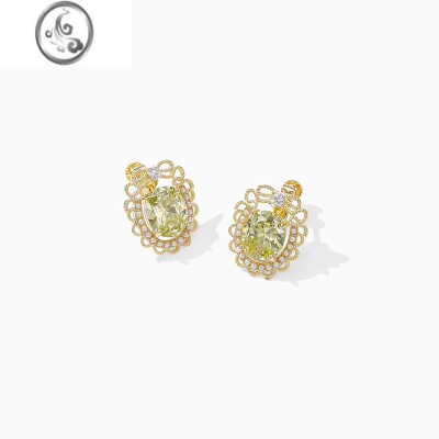 JiMi浮光绿蕾丝蝴蝶结耳夹小清新轻奢高级感小众设计赫本风螺旋耳饰女