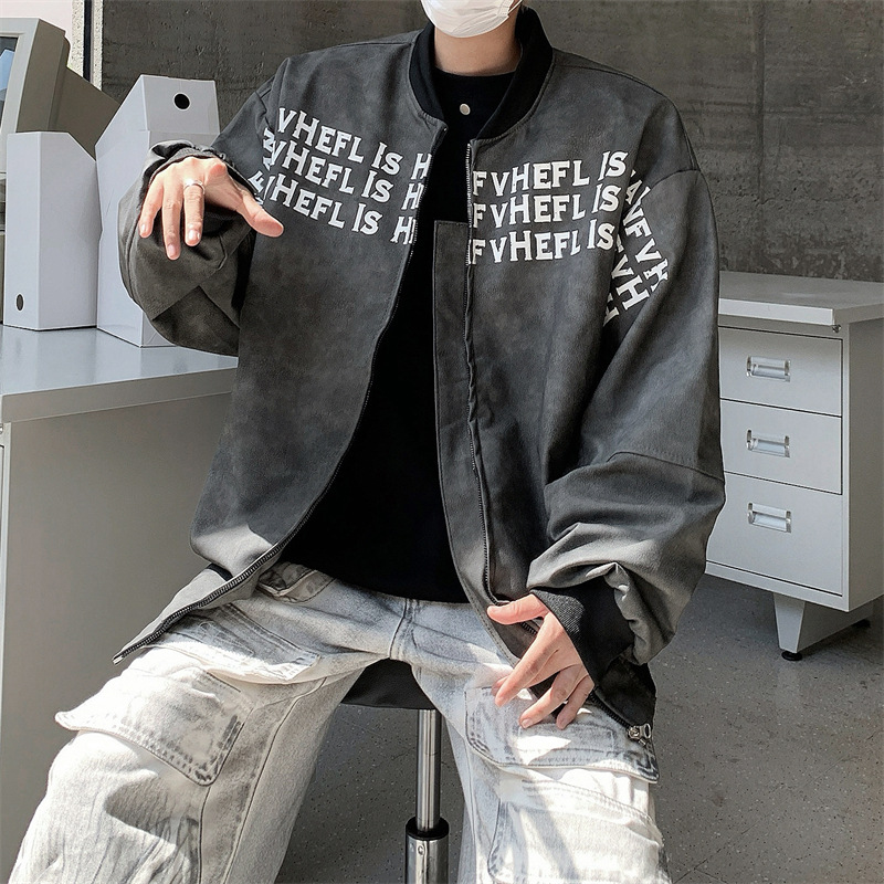 美式潮牌春秋季新款街头麂皮夹克男立领外套男女同款休闲百搭皮衣