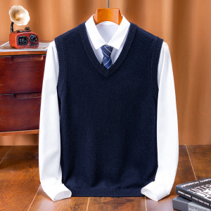 加厚羊毛衫男士背心秋冬季新款V领保暖纯羊毛打底毛衣男