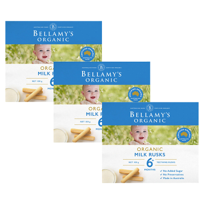 贝拉米官方授权-贝拉米Bellamy’s有机高铁婴儿米粉宝宝磨牙棒6个月以上100g/盒*3盒
