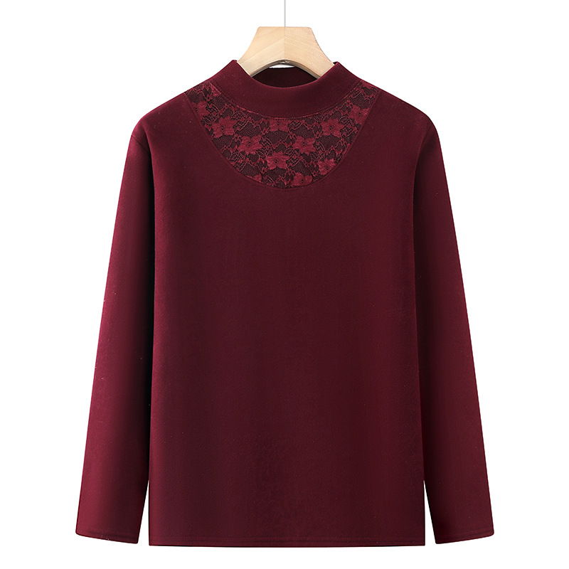 新款中老年女装加绒打底衫冬装40-60岁中年女士保暖上衣加厚