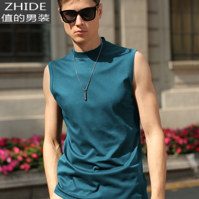 SUNTEK高领背心男潮外穿坎肩中领无袖t恤内搭双丝光棉宽肩打底背心马甲马甲/背心
