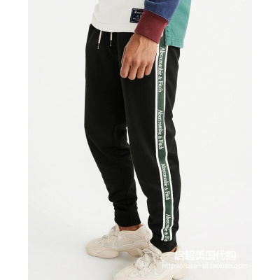 珂卡慕(KEKAMU)Abercrombie＆Fitch美国AbercrombieFitch新款AF男潮修身运动裤卫黑色绿边小字母无抓绒0554-900S（国内现货）