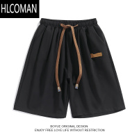 HLCOMANBOYUE帛跃港风复古冰丝凉感抽绳五分裤男士夏季宽松运动阔腿短裤