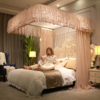 京城派 2021新款落地式蕾丝U型导轨蚊帐支架可升降家用夏天1.2/2mU型轨道式宫廷蚊帐蕾丝落地床幔欧式蚊帐