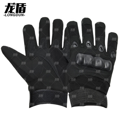 龙盾战术全指手套男士格斗拳击户外骑行机车摩托运动健身露指黑色 军绿色 土黄色