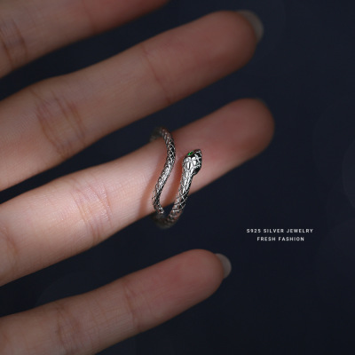 小众设计灵蛇戒指女s925纯银个性百搭气质食指戒可调节高级感指环送女朋友老婆情人节七夕生日礼物
