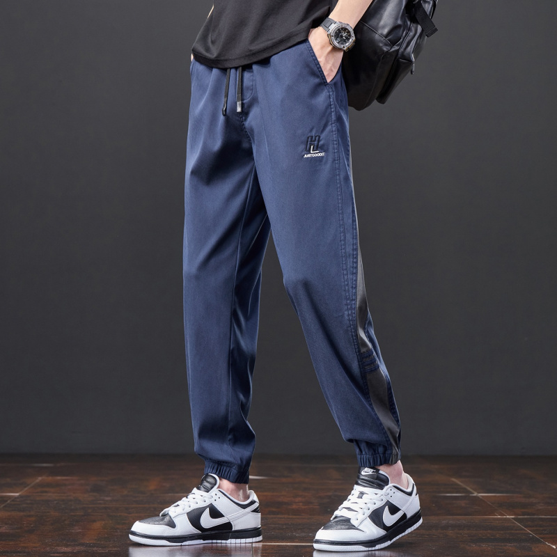 夏季天丝薄款束脚休闲男裤柔软垂坠宽松青年潮牌百搭小脚九分裤子