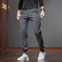 四季款格子休闲裤男商务休闲微弹修身铅笔小脚裤时尚潮流男裤子