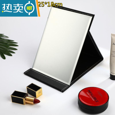 敬平大号台式折叠化妆镜台式大号梳妆镜便携纸镜随身镜镜子 特大号加厚款黑色送梳子 升级全面屏便携式用镜