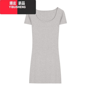 YIBUSHENG灰色方领短袖连衣裙女季小个子修身显瘦气质辣妹小众包臀短裙子