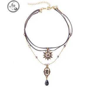 原宿项链双层四PU皮颈链项圈韩版女短款锁骨链复古脖子链 JiMi 可拆分佩戴