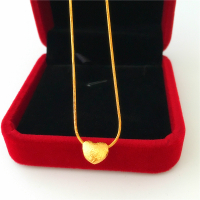 镀金仿越南沙金项链 拉丝爱心吊坠细锁骨链女款仿真久不掉色饰品送女朋友老婆情人节七夕生日礼物