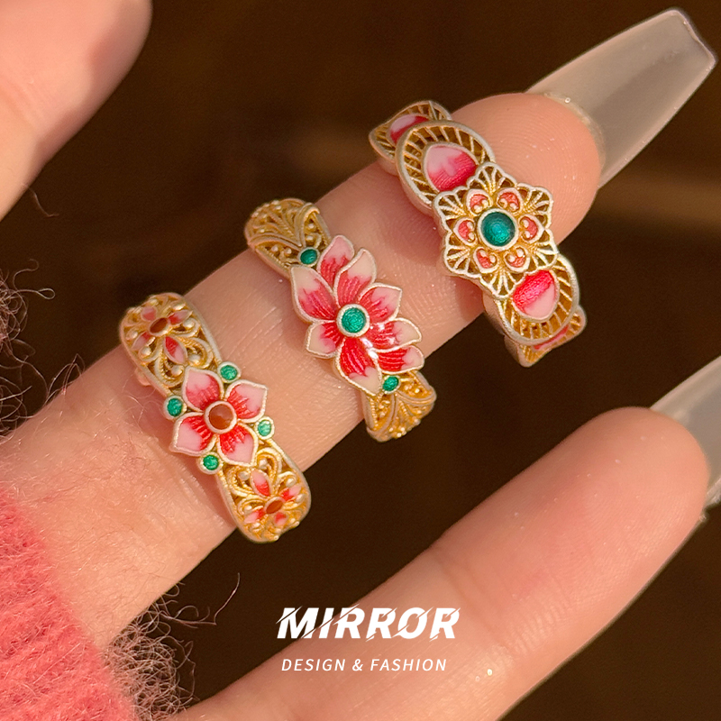 999纯银莲花四叶花戒指女指环尾戒创意时尚小众设计约3g BCJ3316送女朋友老婆情人节七夕生日礼物