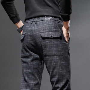 四季款格子休闲裤男商务休闲微弹修身铅笔小脚裤时尚潮流男裤子