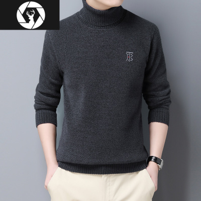HongZun汤尼俊士高领男士毛衣加绒保暖秋冬两翻领韩版潮加厚针织打底衫毛衣