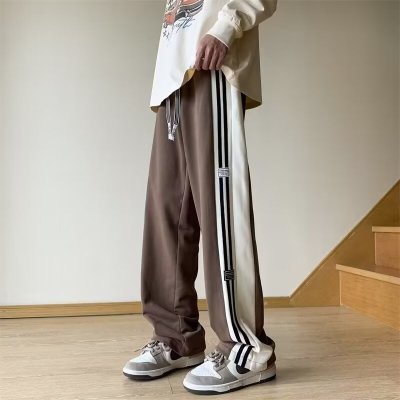 直筒休闲裤男士日系时尚青少年潮流宽松大码条纹运动长裤
