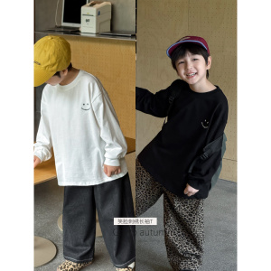 童酷男童秋款织里童装韩版笑脸印花中小童打底衫圆领儿童T恤