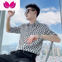 七斓痞帅花衬衫短袖男士夏季ins潮牌冰丝薄款半袖衬衣男装高级感上衣