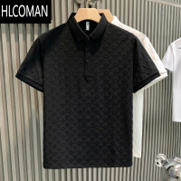 HLCOMAN2025时尚轻奢提花休闲衫夏款舒适透气青年修身翻领短袖T恤男