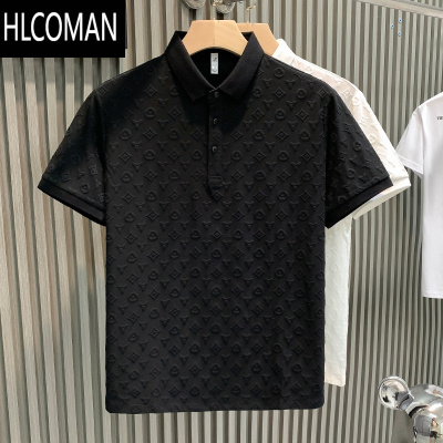 HLCOMAN2025时尚轻奢提花休闲衫夏款舒适透气青年修身翻领短袖T恤男