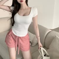 冰丝螺纹短裤女夏季韩版宽松紧腰阔腿裤弹裤显瘦热裤子女装