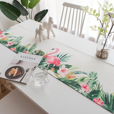家柏饰(CORATED)北欧S风棉麻布艺茶几电视柜客厅餐桌布盖巾床尾旗桌旗 火烈鸟与芭蕉桌旗 35*200cm
