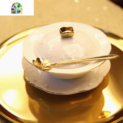 金蝴蝶带盖燕窝碗瓷碗 浮碗 鱼翅盅 银耳糖水碗布丁 FENGHOU 金蝴蝶圆盖碗+金边瓷盘+瓷勺