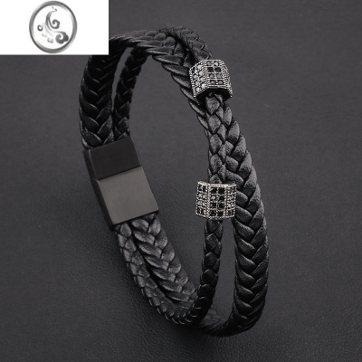 JiMi小众设计高级感黑色皮质编织手绳男女学生日韩土酷嘻哈情侣手链潮