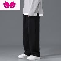 七斓春季休闲裤男士2023新款宽松直筒垂感黑色裤子潮牌青少年运动卫裤